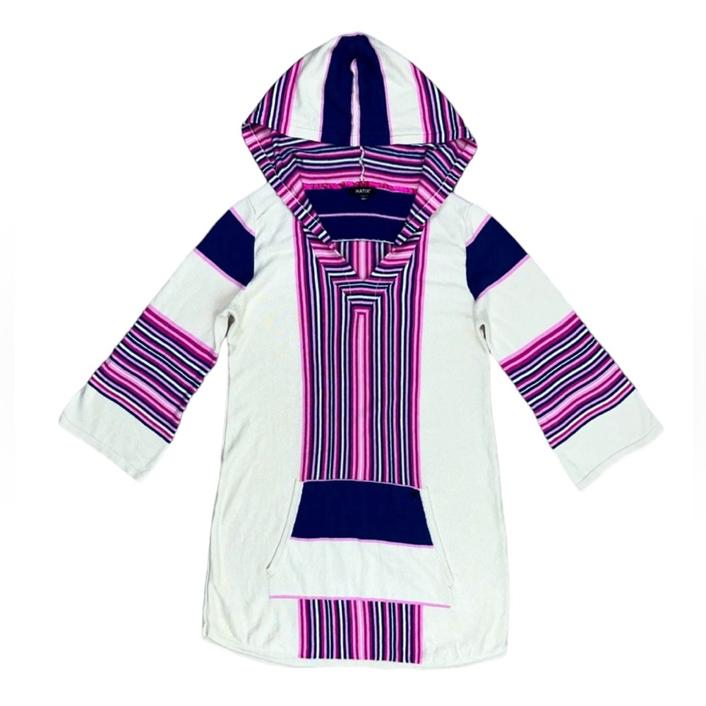 Matix Hooded Beach Coverup Large | Hooded Sweater Coverup L Cream Blue Pink